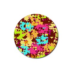 Shapes In Retro Colors Rubber Round Coaster (4 Pack)