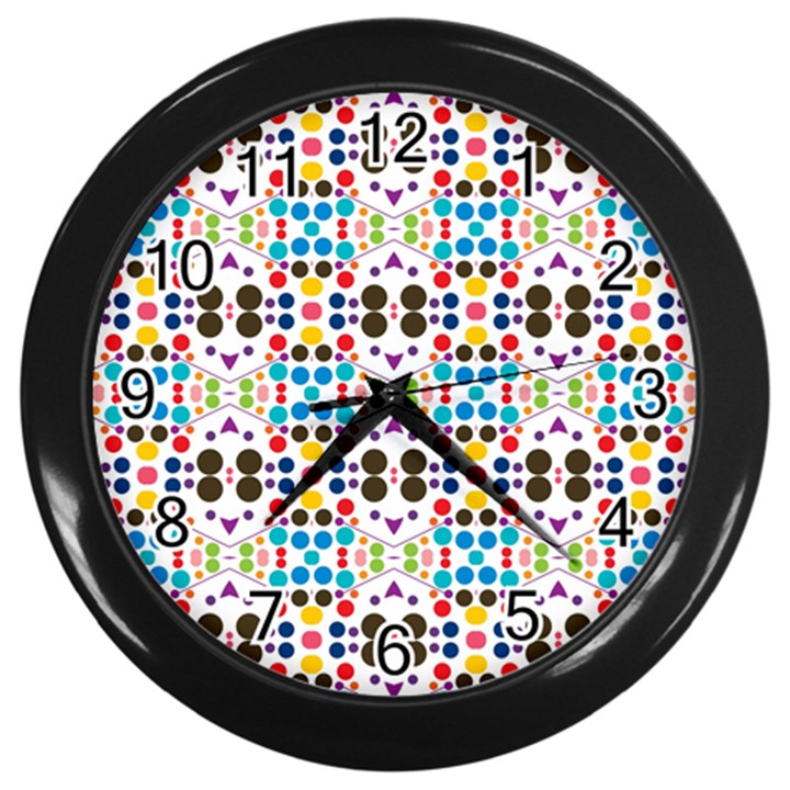 Colorful dots pattern Wall Clock (Black)