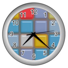 Shiny Squares Pattern Wall Clock (silver)