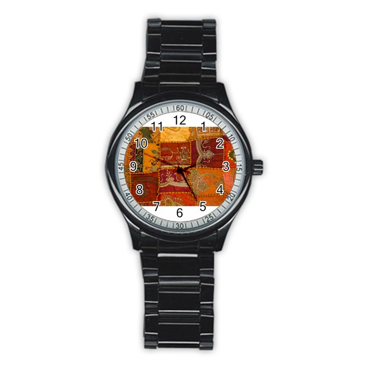 India Print Realism Fabric Art Stainless Steel Round Watches