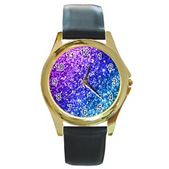 Glitter Ocean Bokeh Round Gold Metal Watches