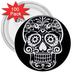 Skull 3  Buttons (100 Pack) 