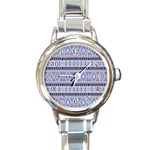 Fancy Tribal Border Pattern Blue Round Italian Charm Watches Front