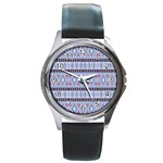 Fancy Tribal Border Pattern Blue Round Metal Watches Front