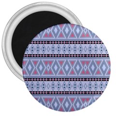 Fancy Tribal Border Pattern Blue 3  Magnets by ImpressiveMoments