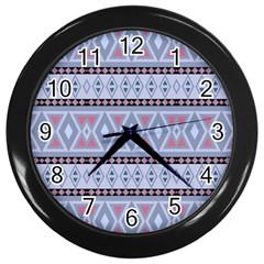 Fancy Tribal Border Pattern Blue Wall Clocks (black)