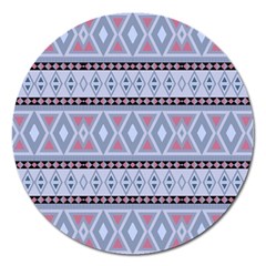 Fancy Tribal Border Pattern Blue Magnet 5  (round)