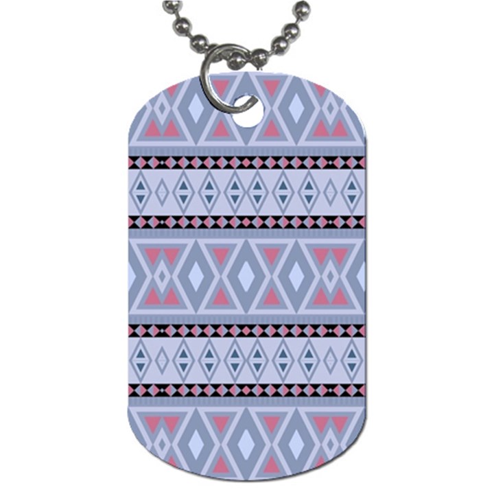 Fancy Tribal Border Pattern Blue Dog Tag (One Side)