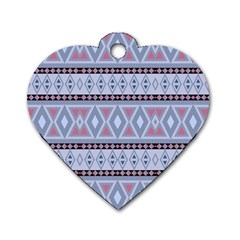 Fancy Tribal Border Pattern Blue Dog Tag Heart (two Sides) by ImpressiveMoments