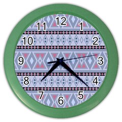 Fancy Tribal Border Pattern Blue Color Wall Clocks