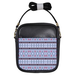 Fancy Tribal Border Pattern Blue Girls Sling Bags