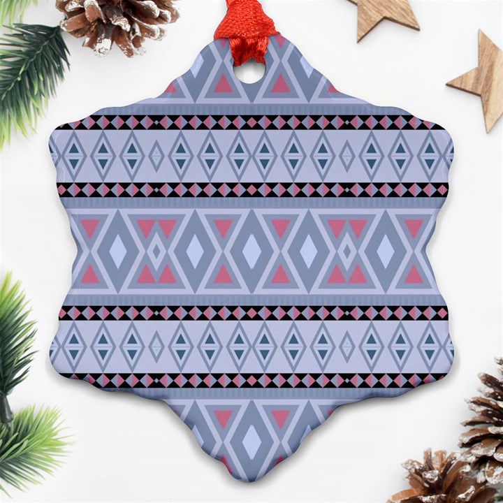 Fancy Tribal Border Pattern Blue Ornament (Snowflake) 