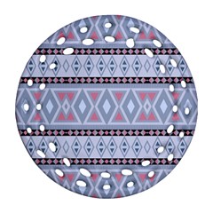 Fancy Tribal Border Pattern Blue Round Filigree Ornament (2side) by ImpressiveMoments