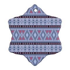 Fancy Tribal Border Pattern Blue Snowflake Ornament (2-side)