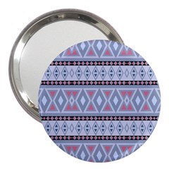 Fancy Tribal Border Pattern Blue 3  Handbag Mirrors by ImpressiveMoments