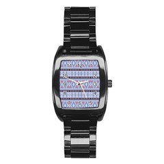 Fancy Tribal Border Pattern Blue Stainless Steel Barrel Watch