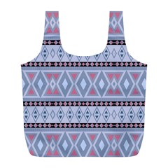 Fancy Tribal Border Pattern Blue Full Print Recycle Bags (l) 