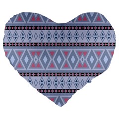 Fancy Tribal Border Pattern Blue Large 19  Premium Flano Heart Shape Cushions by ImpressiveMoments