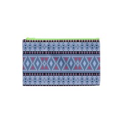 Fancy Tribal Border Pattern Blue Cosmetic Bag (xs)