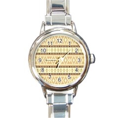 Fancy Tribal Border Pattern Beige Round Italian Charm Watches