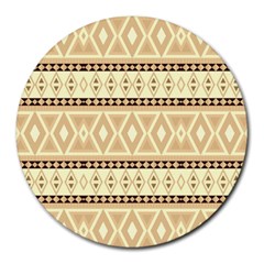 Fancy Tribal Border Pattern Beige Round Mousepads by ImpressiveMoments