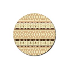 Fancy Tribal Border Pattern Beige Rubber Coaster (round) 