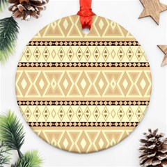 Fancy Tribal Border Pattern Beige Round Ornament (two Sides) 