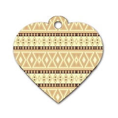 Fancy Tribal Border Pattern Beige Dog Tag Heart (two Sides) by ImpressiveMoments