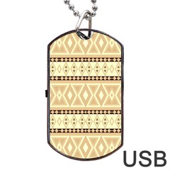 Fancy Tribal Border Pattern Beige Dog Tag Usb Flash (one Side)