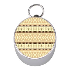 Fancy Tribal Border Pattern Beige Mini Silver Compasses