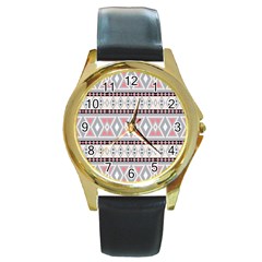 Fancy Tribal Border Pattern Soft Round Gold Metal Watches