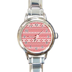 Fancy Tribal Borders Pink Round Italian Charm Watches