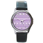 Fancy Tribal Borders Lilac Round Metal Watches Front