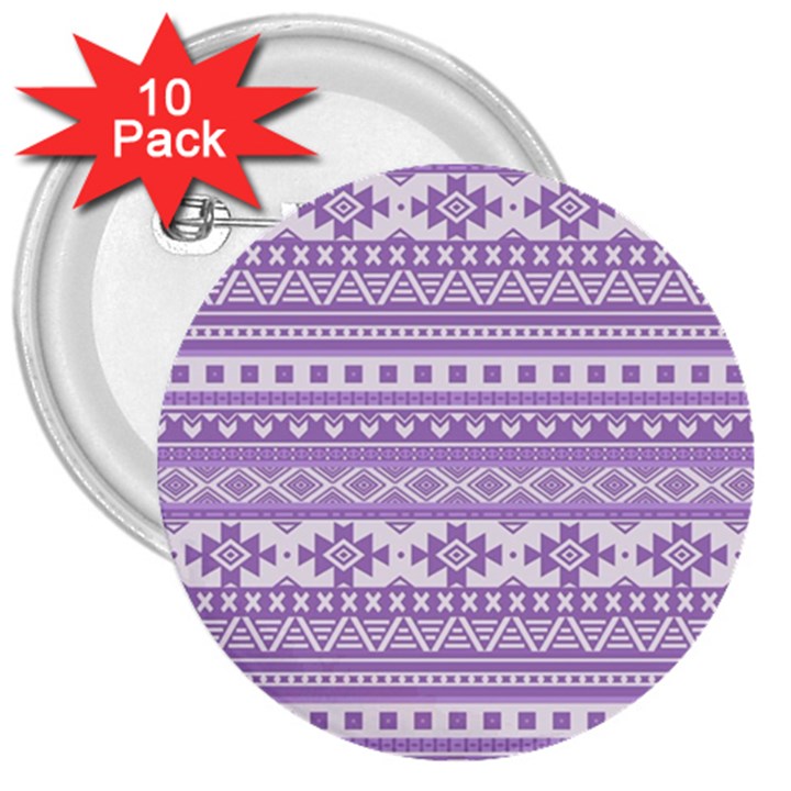 Fancy Tribal Borders Lilac 3  Buttons (10 pack) 