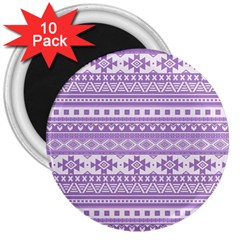 Fancy Tribal Borders Lilac 3  Magnets (10 Pack) 