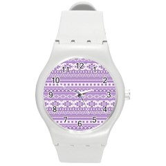 Fancy Tribal Borders Lilac Round Plastic Sport Watch (m) by ImpressiveMoments