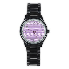 Fancy Tribal Borders Lilac Stainless Steel Round Watches