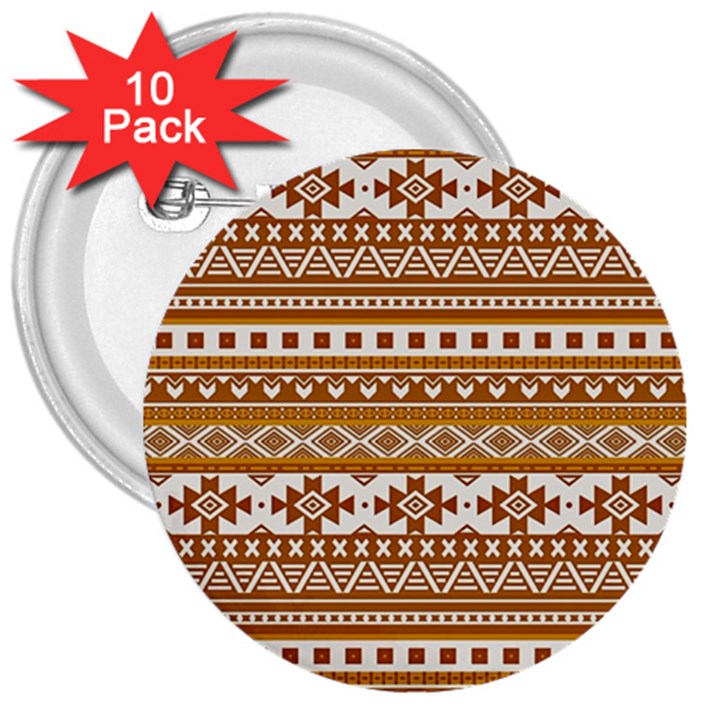 Fancy Tribal Borders Golden 3  Buttons (10 pack) 