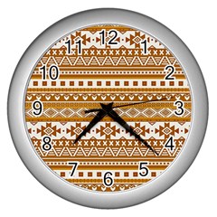 Fancy Tribal Borders Golden Wall Clocks (silver) 