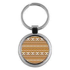 Fancy Tribal Borders Golden Key Chains (round) 