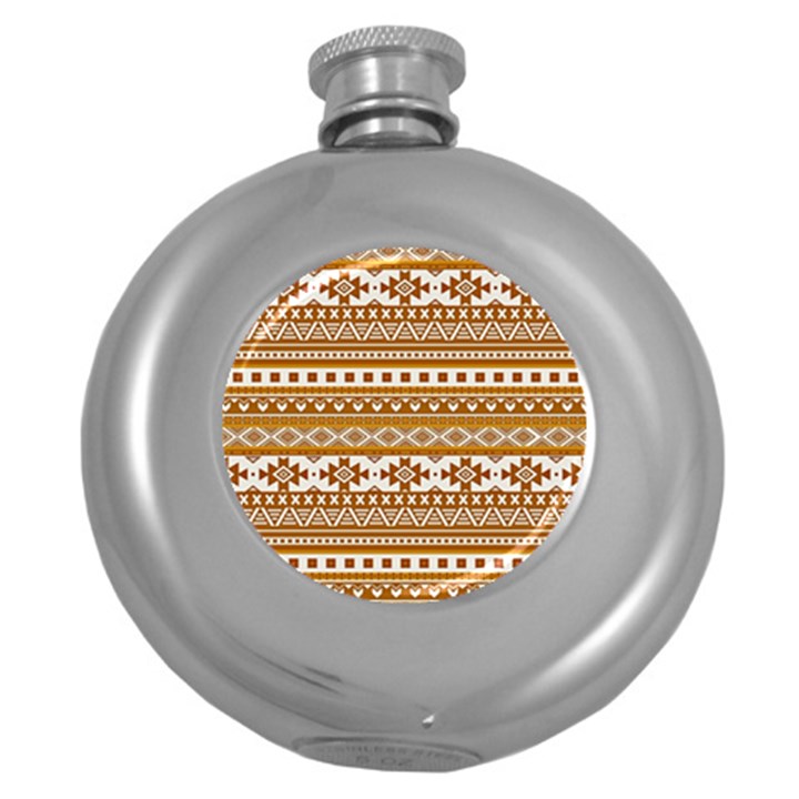 Fancy Tribal Borders Golden Round Hip Flask (5 oz)