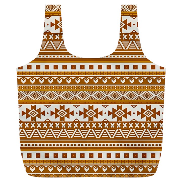 Fancy Tribal Borders Golden Full Print Recycle Bags (L) 