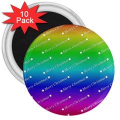 Merry Christmas,text,rainbow 3  Magnets (10 Pack) 