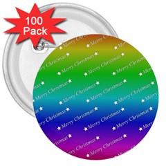 Merry Christmas,text,rainbow 3  Buttons (100 Pack) 