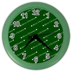 Merry Christmas,text,green Color Wall Clocks