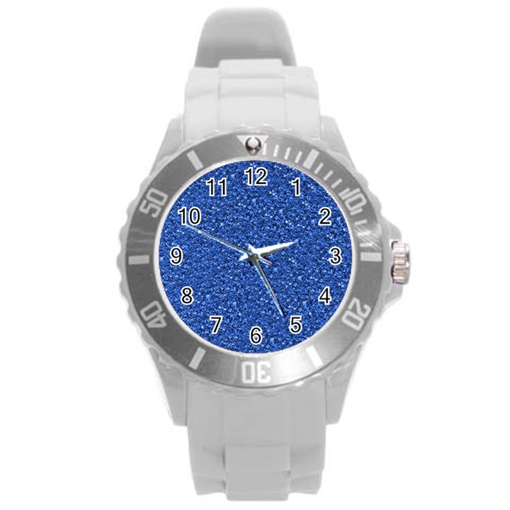 Sparkling Glitter Blue Round Plastic Sport Watch (L)