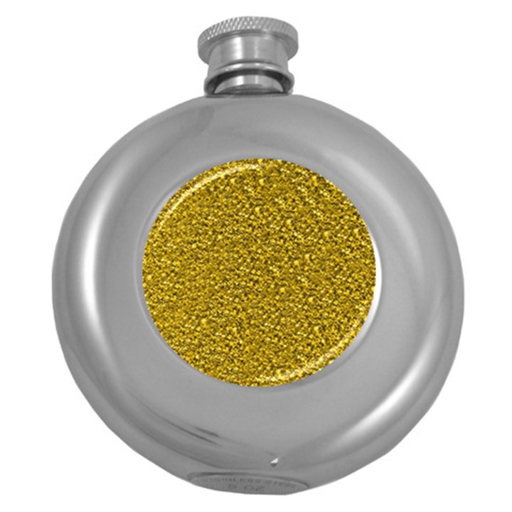 Sparkling Glitter Golden Round Hip Flask (5 oz)