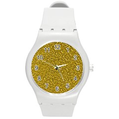 Sparkling Glitter Golden Round Plastic Sport Watch (m)