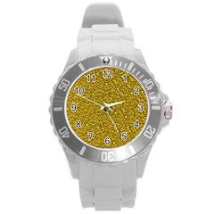 Sparkling Glitter Golden Round Plastic Sport Watch (l)