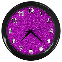 Sparkling Glitter Hot Pink Wall Clocks (black)